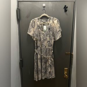 NWT H&M Conscious Choice Cream and Black Flowy Tie Dress Size XL